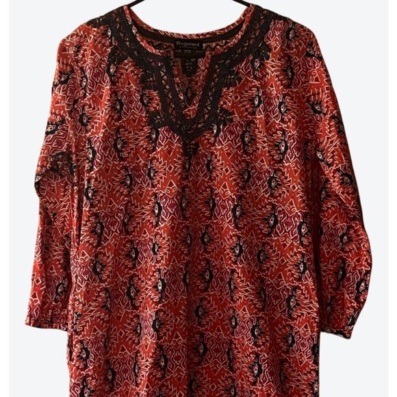 Fragonard Parfumeur T1 Small 3/4 Raglan Sleeve Embroidered Geometric Dress Red - Picture 2 of 7